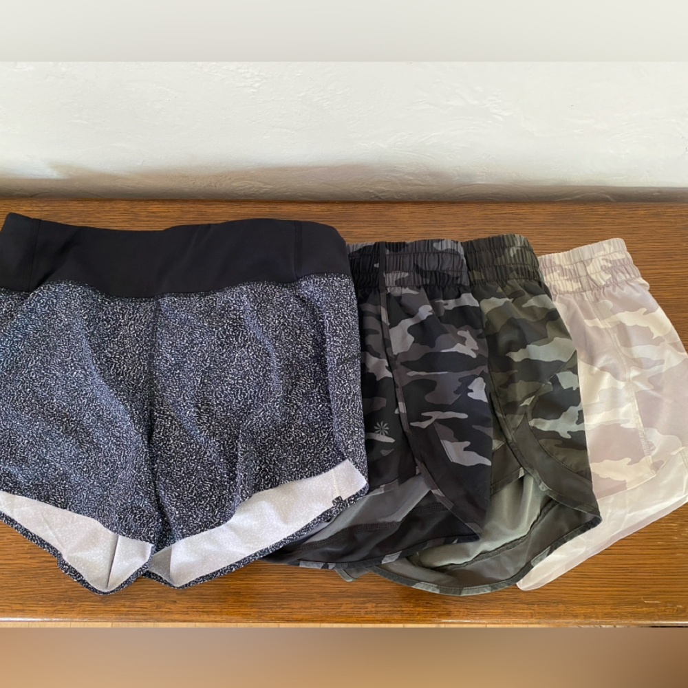 Lot of 4 Athleta Running Shorts XS Hustle 3” Run With It 3.5” Mesh Racer 4” Camo